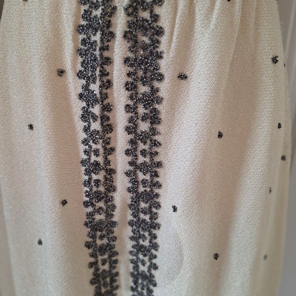 Full Length Fancy Skirt Vintage White Sparkly with Dark Gray Seed Beads - Picture 2 of 7